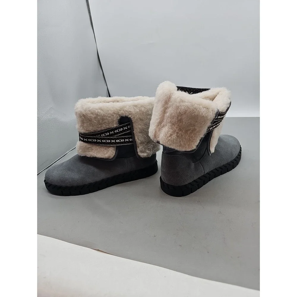 Muk Luks Water-Repellent Suede Cuffed Winter Bootie - Montauk- Grey Size‎ 7.5 M